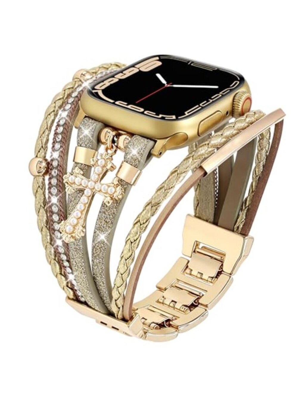 NEW Gold Cross Leather Multilayer Bracelet Apple Watch Band